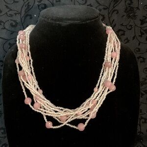 Elegant Pink and Silver Beaded Necklace